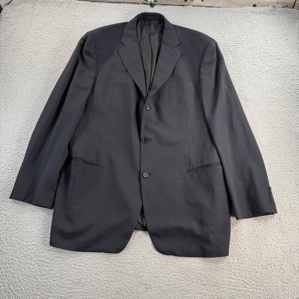Vestimenta Blazer Mens 46R Black Pinstripe Wool Italian Luxury Fatto a Mano